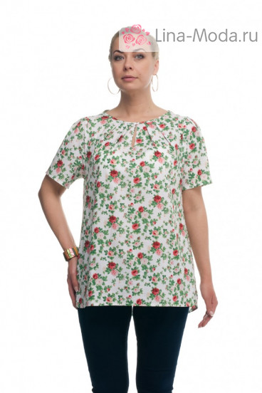 Блуза "Олси" 1610013/1 ОЛСИ (Розы красные на белом)